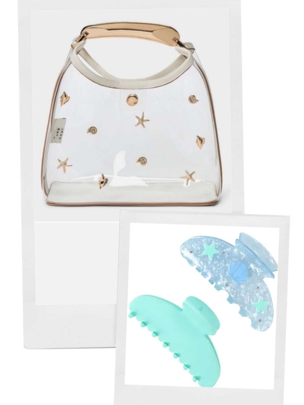 A New Day-Starfish Transparent Beach Handbag & 2pc Claw Clips 🐚🐡